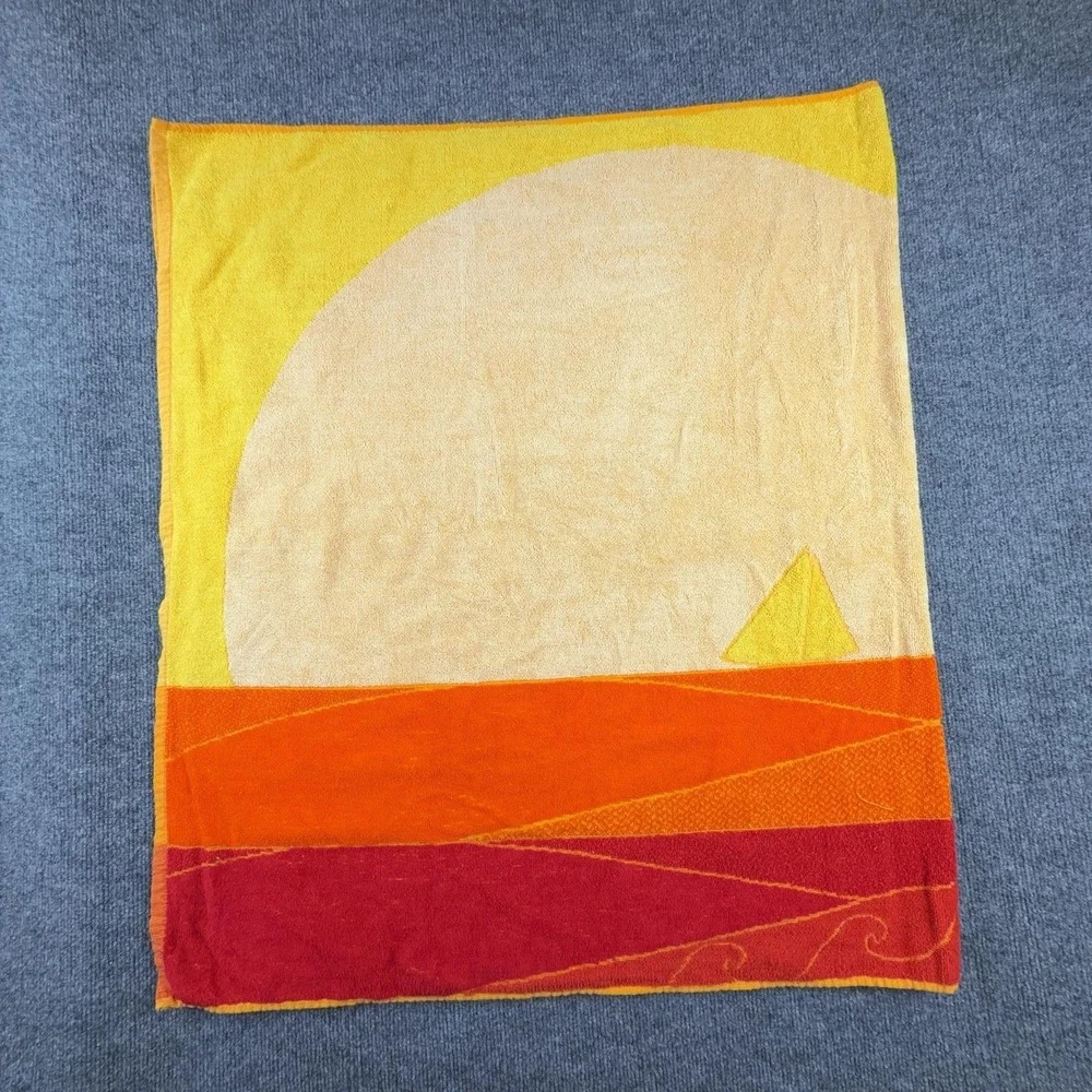 Seven Seas Beach Towel Yellow Sunset Sailboat Ocean Waves 20x30 Cotton Brazil